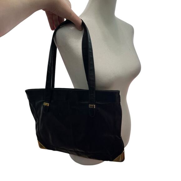 Vintage Lou Taylor Black Purse Handbag Made in Italy with Gold Hardware - Picture 2 of 16